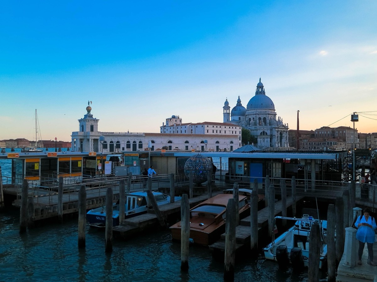 Water taxis moored in front of Santa Maria della Salute